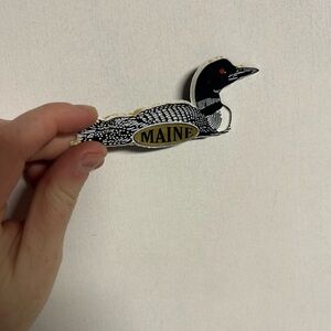 Vintage Loon Fridge Magnet Souvenir from Maine - Black, White & Gold